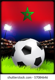 Morocco Flag with Soccer Ball on Stadium Background Original Illustration