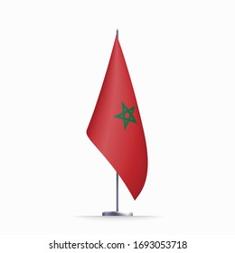 Morocco flag state symbol isolated on background national banner. Greeting card National Independence Day of the Kingdom of Morocco. Illustration banner with realistic state flag.