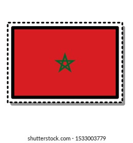 Morocco flag sticker on white background. Vintage vector badge. Template design element. Travel sign. Symbol of Independence Day, souvenir sport game, button language, icon.