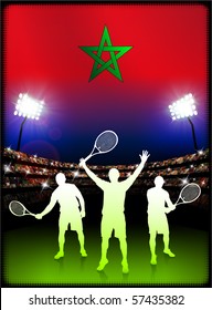 Morocco Flag with Tennis Player on Stadium Background Original Illustration