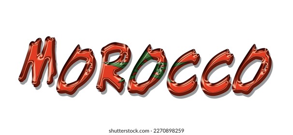 MOROCCO-Fahnentext-Schriftart, Symbolhintergrund, Flaggenbanner mit Logo-Beschriftung, bunter Hintergrund 3D, Vektorgrafik