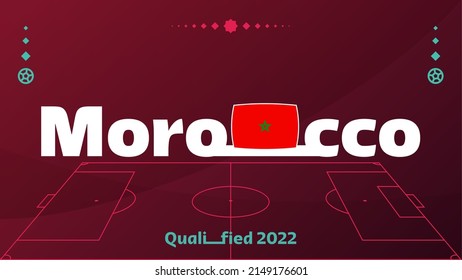 morocco flag and text on 2022 football cup tournament background. Vector illustration Football Pattern for banner, card, website. national flag morocco