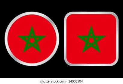 Morocco flag - two icon on black background. Vector illustration.