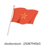 Morocco flag waving on flagpole. National red banner with Moroco star, pentagram. Moroccan culture and government. Maroc country symbol. Flat vector illustration isolated on white background