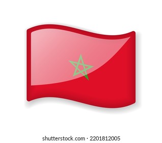 Morocco flag - Wavy flag bright glossy icon isolated on white background