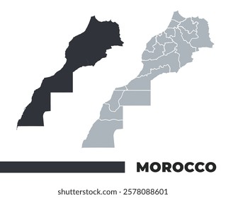 Morocco flat and border outline vector maps