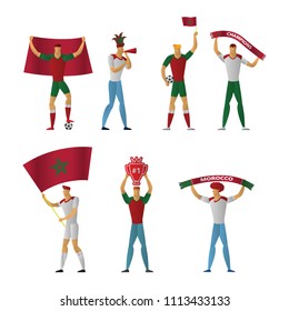 Morocco football fans. Cheerful soccer supporters crowd. vector illustration.