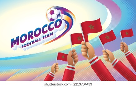 Morocco Football Team Celebration with National Flag of Morocco