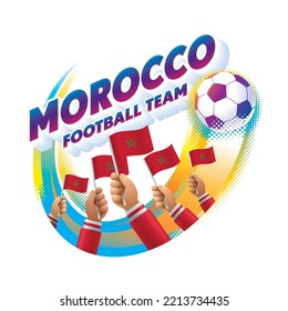 Morocco Football Team Masthead Logo with National Flag of Morocco