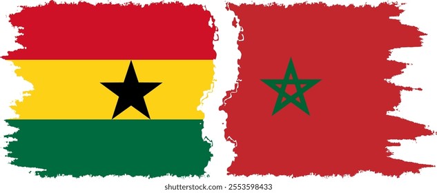 Morocco and Ghana grunge flags connection, vector