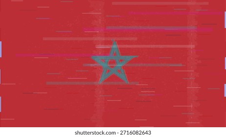 Vector Video de bandera de fallo de Marruecos, distorsión dividida RGB, ilustración digital abstracta del marco