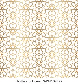 Morocco gold seamless pattern. Repeating golden marocco grid. Arabic background. Repeated simple moroccan mosaic motive. Islamic texture. Design prints. Abstract arabesque patern. Vector illustration