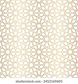 Morocco gold seamless pattern. Repeating golden marocco grid. Arabic background. Repeated simple moroccan mosaic motive. Islamic texture. Design prints. Abstract arabesque patern. Vector illustration