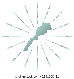 Arroz de sol grandioso en Marruecos. Mapa del país con coloridos rayos estelares. Ilustración marroquí en digital, tecnología, internet, estilo de red. Ilustración vectorial.