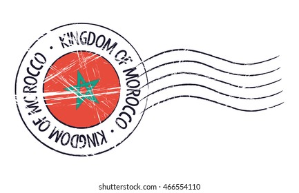 Morocco grunge postal stamp and flag on white background