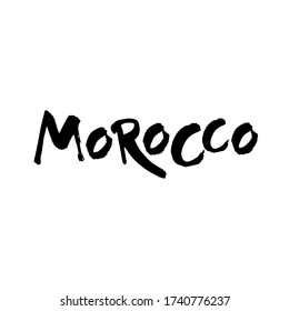 Letras de pincel de tinta dibujadas a mano del país. Ilustración de material vector dibujado a mano en Marruecos. Tinta de pincel moderna. Aislado sobre fondo blanco.