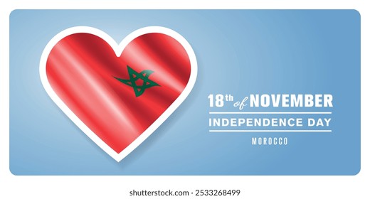 Morocco happy independence day greeting card, banner vector illustration. Morrocan national holiday 18th of November design element with 3D flag