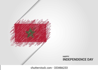 Morocco Happy independence day scribble flag. Hand drawn Country flag on Gray crumbled paper. vintage background wallpaper vector illustration.