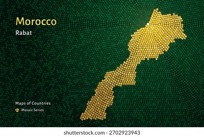 Morocco hexagon Mosaic Map with Rabat Capital. Glossy luxury