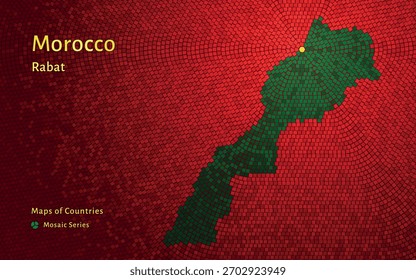 Morocco hexagon Mosaic Map with Rabat Capital. Glossy luxury