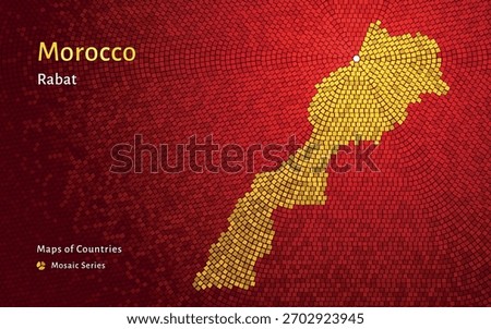 Morocco hexagon Mosaic Map with Rabat Capital. Glossy luxury