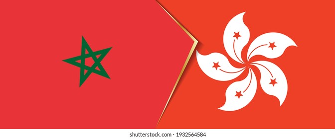 Morocco and Hong Kong flags, two vector flags symbol of relationship or confrontation.
