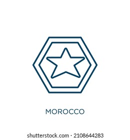 morocco icon. Thin linear morocco outline icon isolated on white background. Line vector morocco sign, symbol for web and mobile
