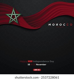 Dia da Independência do Marrocos 18 O de novembro Background Vetor Design Para Cartão de Saudação, Banner, Papel de Parede, Capa, Mídia social, ilustração, Flyer. Tradução Do Texto: DIA DA INDEPENDÊNCIA DE MARROCOS