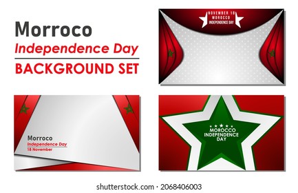 Morocco Independence Day Background. November 18. Premium and luxury greeting card, letter, poster, or banner. With star icon and Morocco National Flag