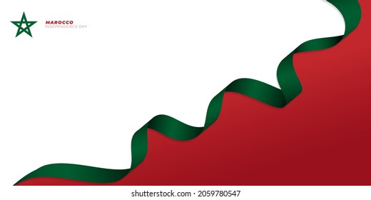 Morocco Independence day background. White and red with waving green ribbon design. Good template for Morocco National Day design.