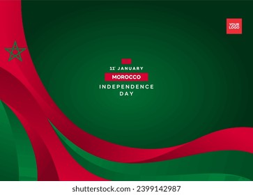 Morocco independence day curve flag background with 11st january logotype.