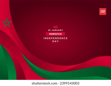 Morocco independence day curve flag background with 11st january logotype.
