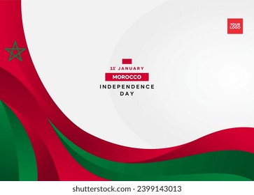 Morocco independence day curve flag background with 11st january logotype.
