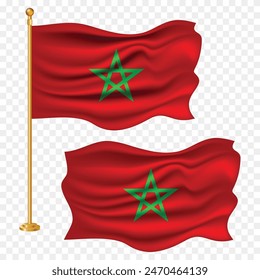 morocco independence day with morocco national flag waving fabric illustration png element with pole emoji and clipart transparent background
