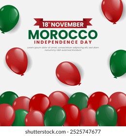 Morocco Independence Day Square Banner Background Design with Balloons in Moroccan National Color