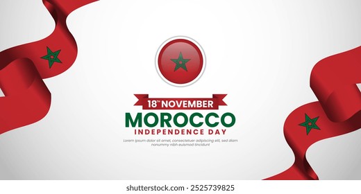 Morocco independence day Waving ribbon flag banner background with copyspace area template