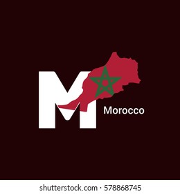 Morocco Initial Letter Country with Map and Flag Vector