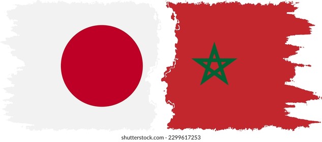 Conexión de banderas onduladas de Marruecos y Japón, vector