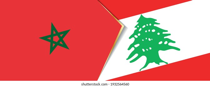 Morocco and Lebanon flags, two vector flags symbol of relationship or confrontation.