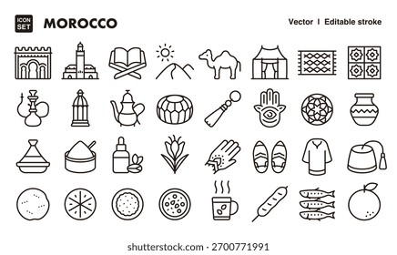 Morocco line icon set. Vector editable stroke icon.
