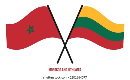 Morocco and Lithuania Flags Crossed And Waving Flat Style. Official Proportion. Correct Colors.
