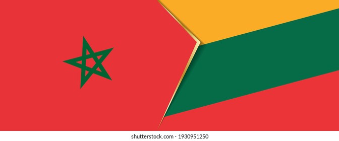 Morocco and Lithuania flags, two vector flags symbol of relationship or confrontation.