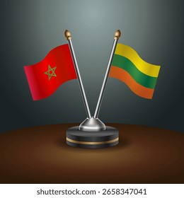 Morocco and Lithuanian table flags relation  with gradient backgrund. Vector Illustration