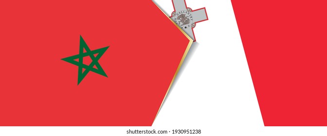Morocco and Malta flags, two vector flags symbol of relationship or confrontation.