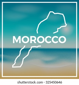 Morocco map against the backdrop of beach and tropical sea with bright sun. EPS10 vector
