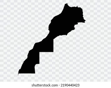 Morocco Map black Color on Backgound png  not divided into cities