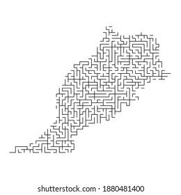 Morocco map from black pattern of the maze grid. Vector illustration.