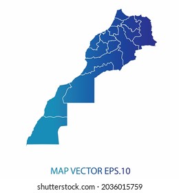 Morocco map, blue gradient color , infographic style , on white background with Map World. Wire frame 3D mesh , map 3D,