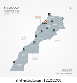 Morocco map with borders, cities, capital Rabat and administrative divisions. Infographic vector map. Editable layers clearly labeled.