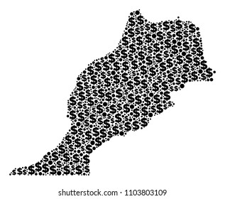 Morocco map collage of dollars and circle spots in different sizes. Abstract vector economics and GDP Morocco map.